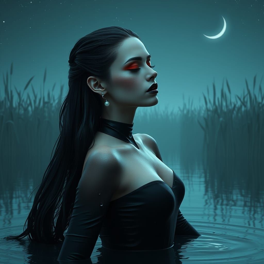 Elegant Woman Emerges from Water in Teal Atmosphere