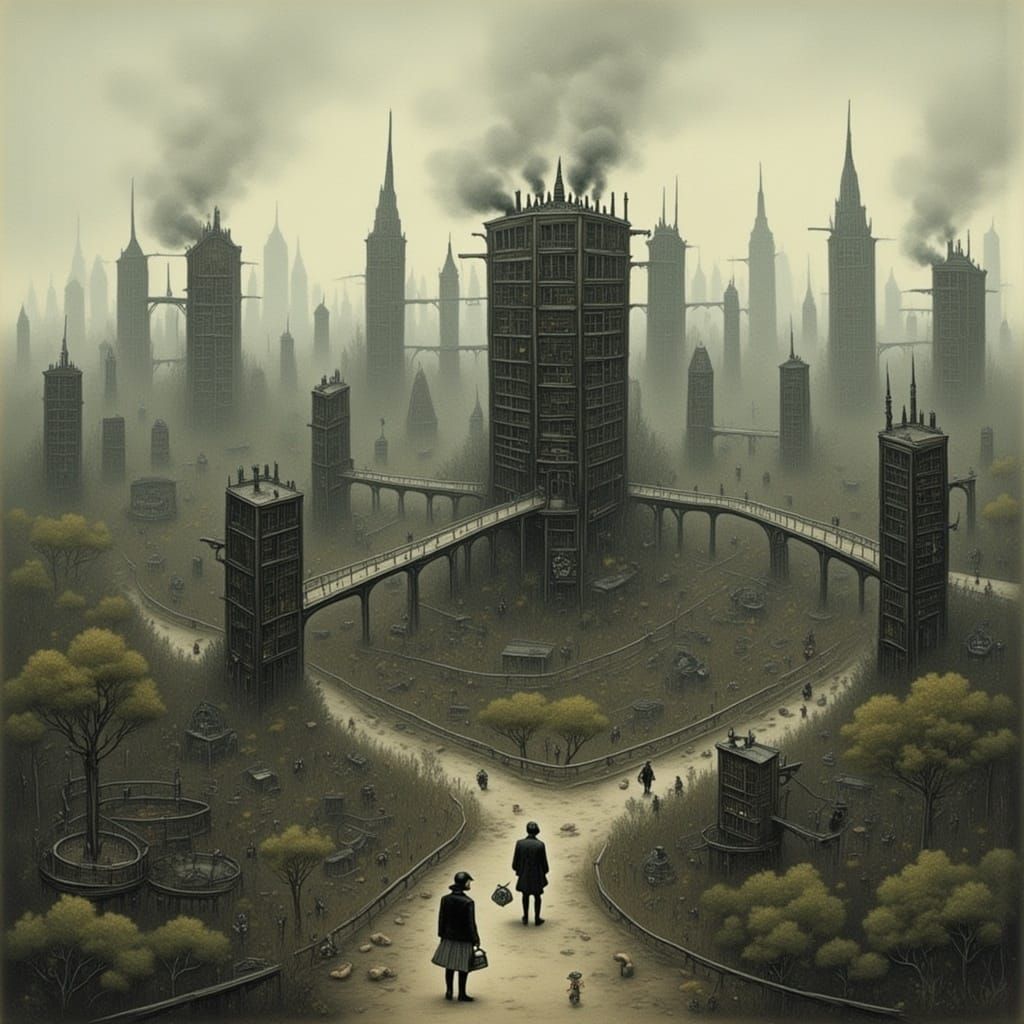 Dystopian Cityscape in Dark, Gritty Style