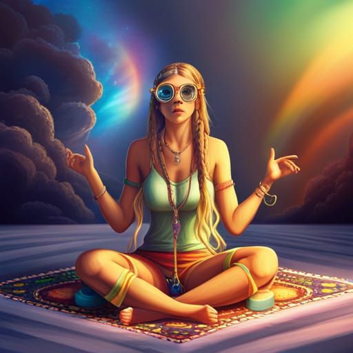 Hippie Girl with Rainbows, Fantasy Concept Art