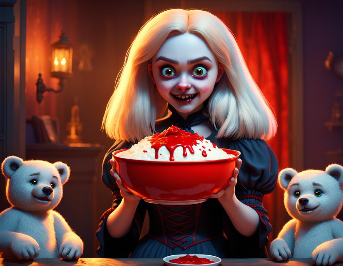 Evil Vampire Goldilocks Terrorizes Village in 3D Art