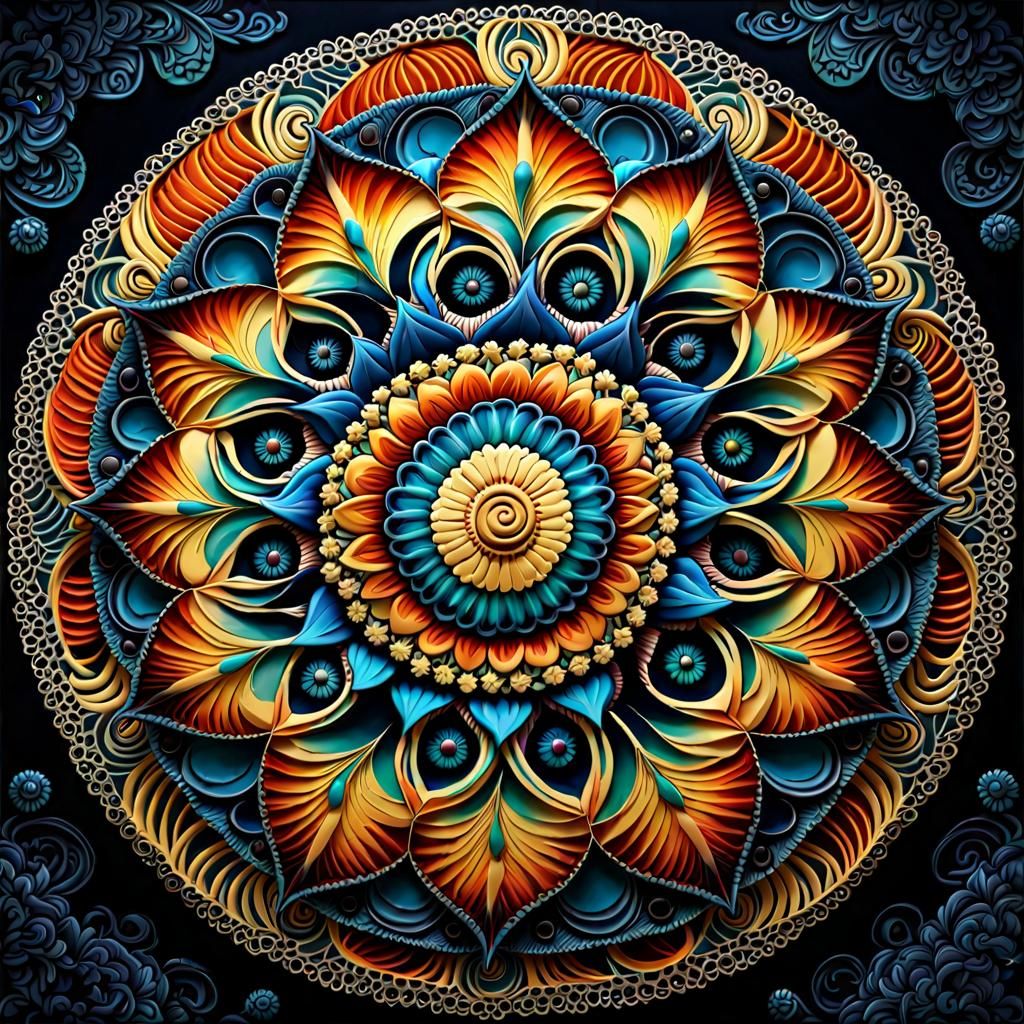 Ocean Wave Mandalas with Rainbows and Lightning