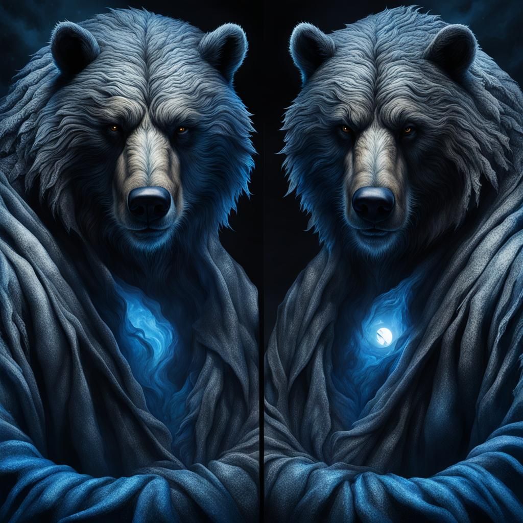 Dire Bear and Grotesque Hag in Eerie Moonlight