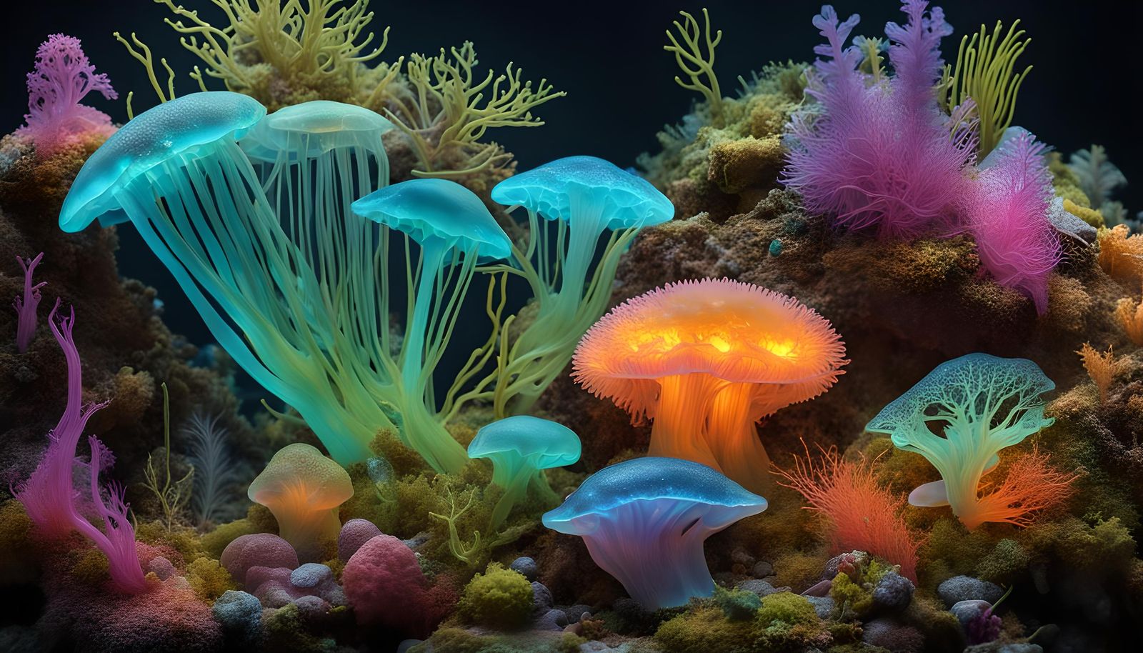 Bioluminescent Jellyfish: Hyperrealistic Underwater Ecosyste...