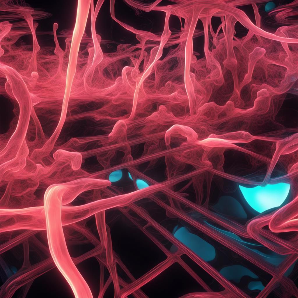 vast neon 3d translucent reflective organic structures of ra...