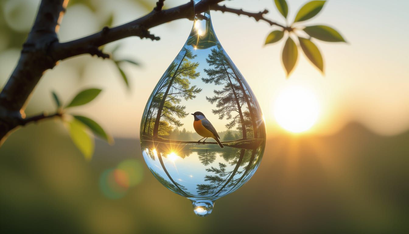 Double Exposure: Water Drop with Songbird
