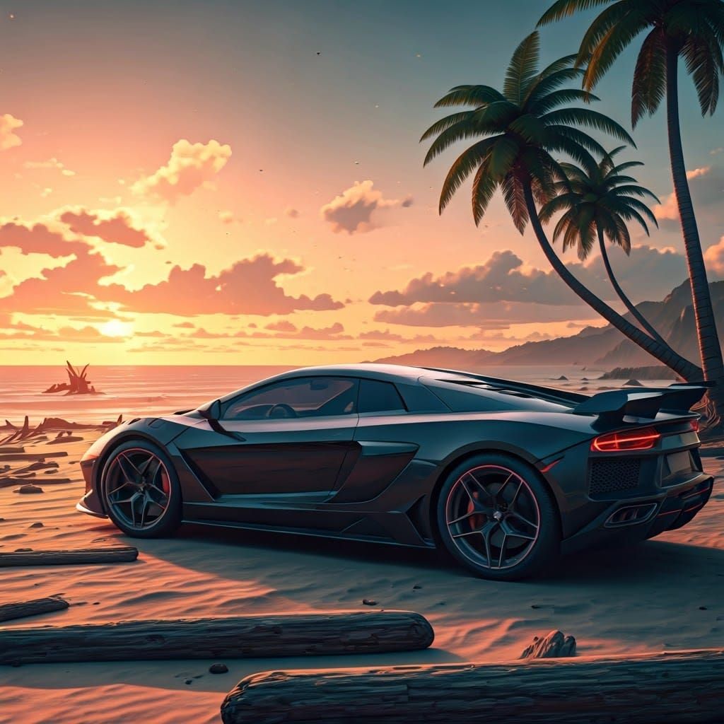 Neon Supercar at Sunset in 3D Anime Style