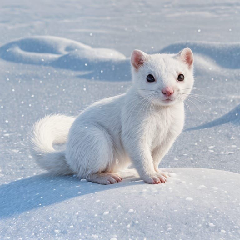 White Stoat in Snow: A Realistic Wildlife Image