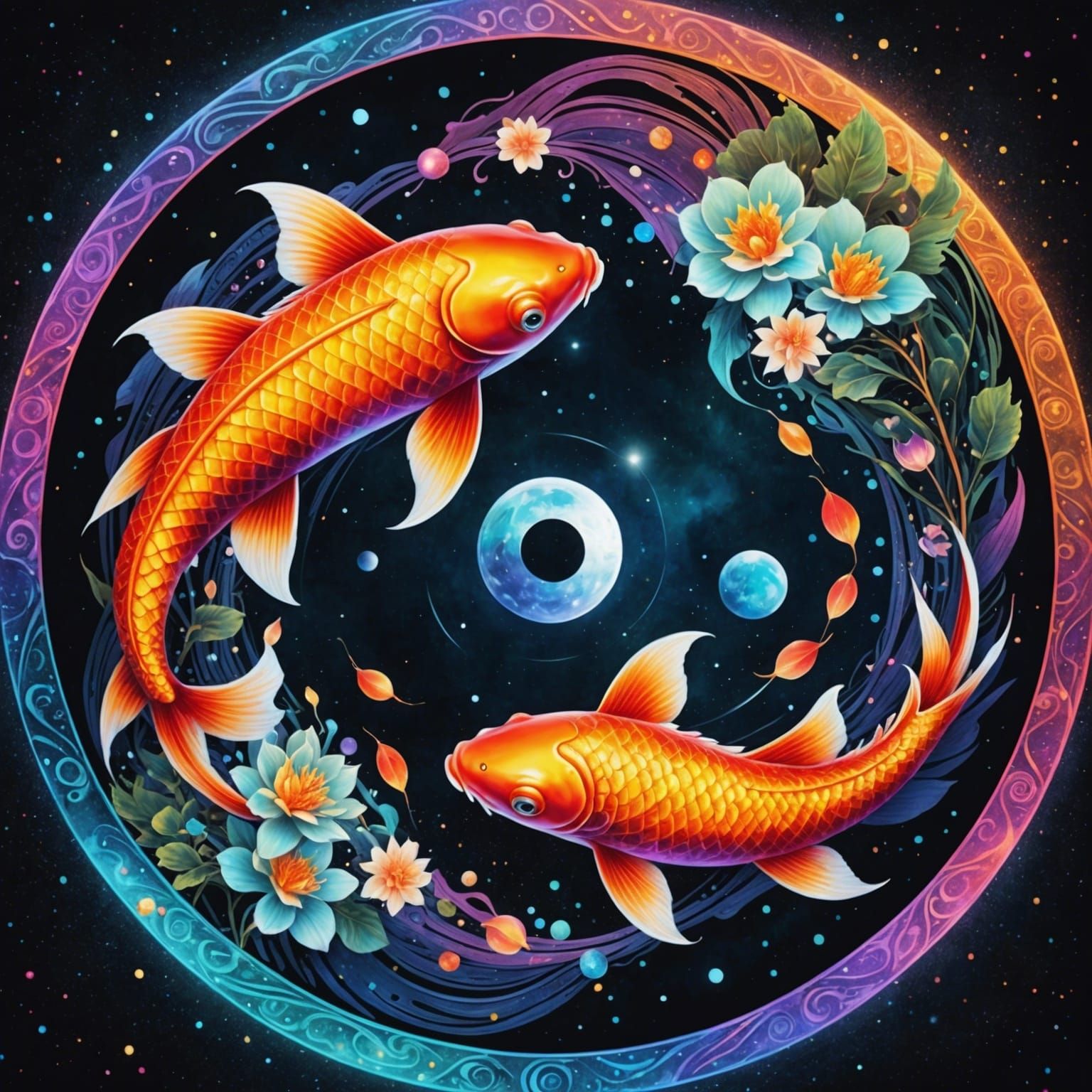 Holographic Koi Yin Yang in Astral Cosmic Colors