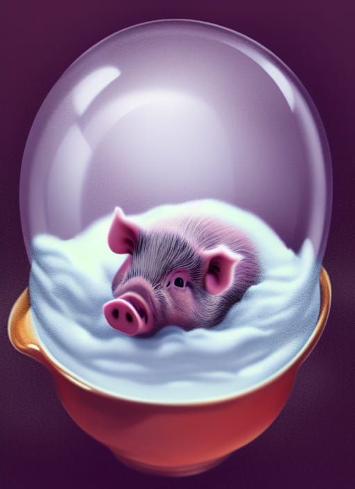Sleeping Baby Pig in Snow Globe: Fantasy Art