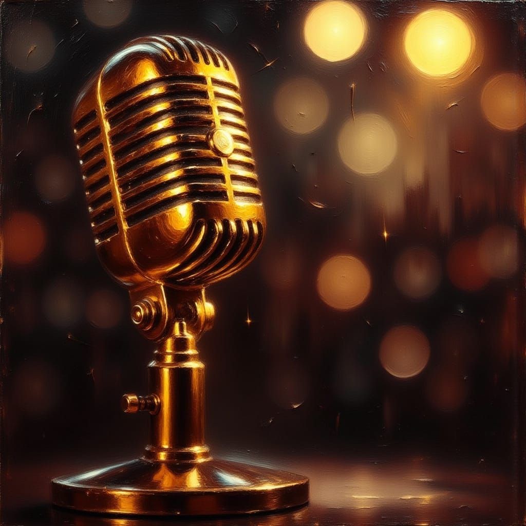 Vintage Microphone in Realistic Oil Painting Style