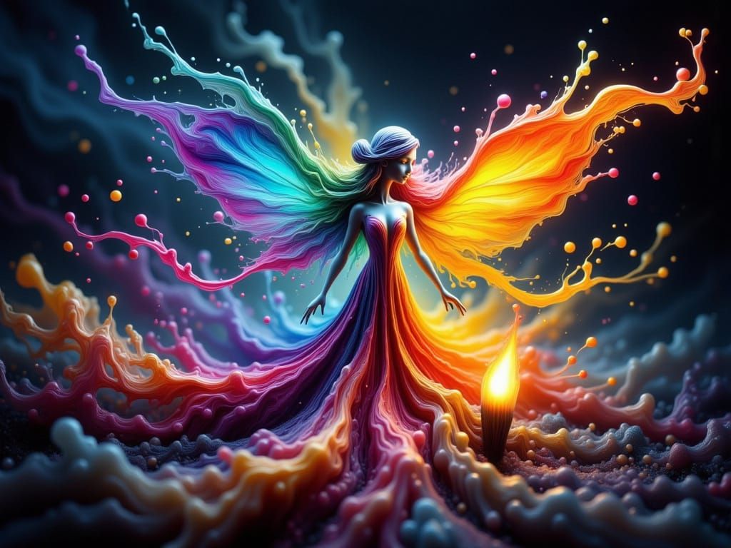 Rainbow Flame Fairy in Macro Photography Style