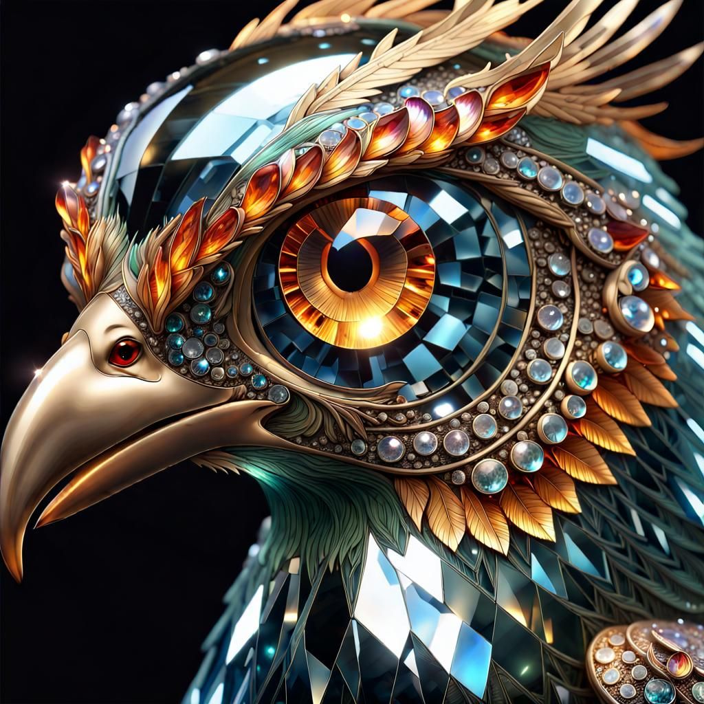 Crystal Phoenix with Mirror Eyes: A Blazing Jewel