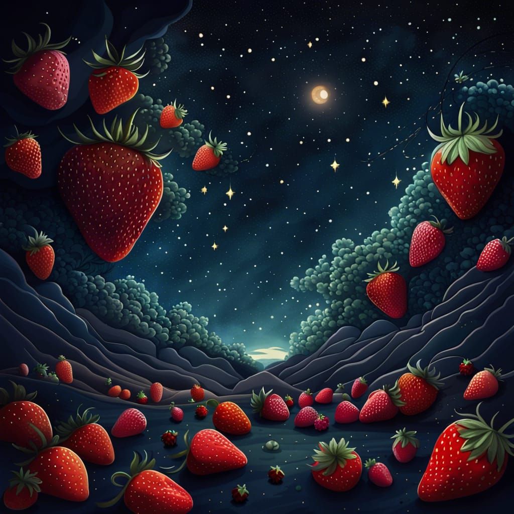Strawberry Stars: A Whimsical Night Sky