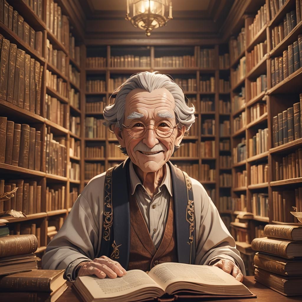 Library Elder: Anime-Inspired 3D Portrait