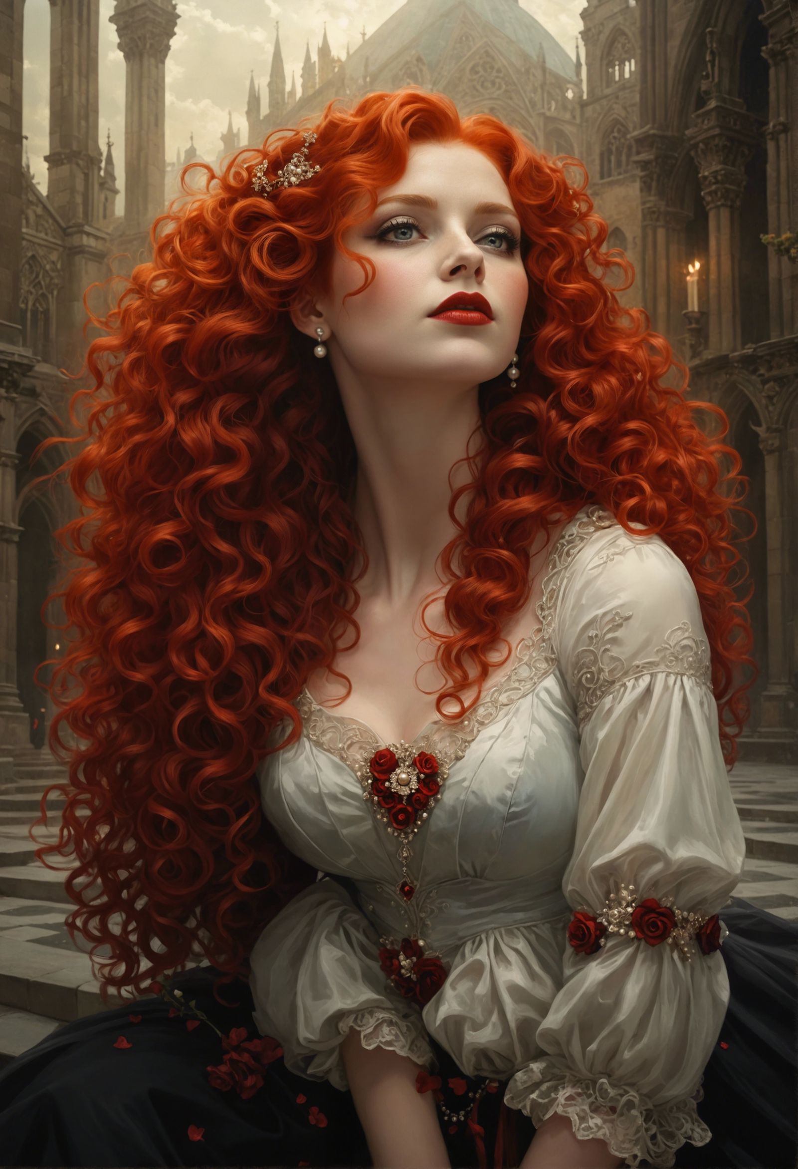Gothic Vampiress in Cathedral, Light-Filled Artwork
