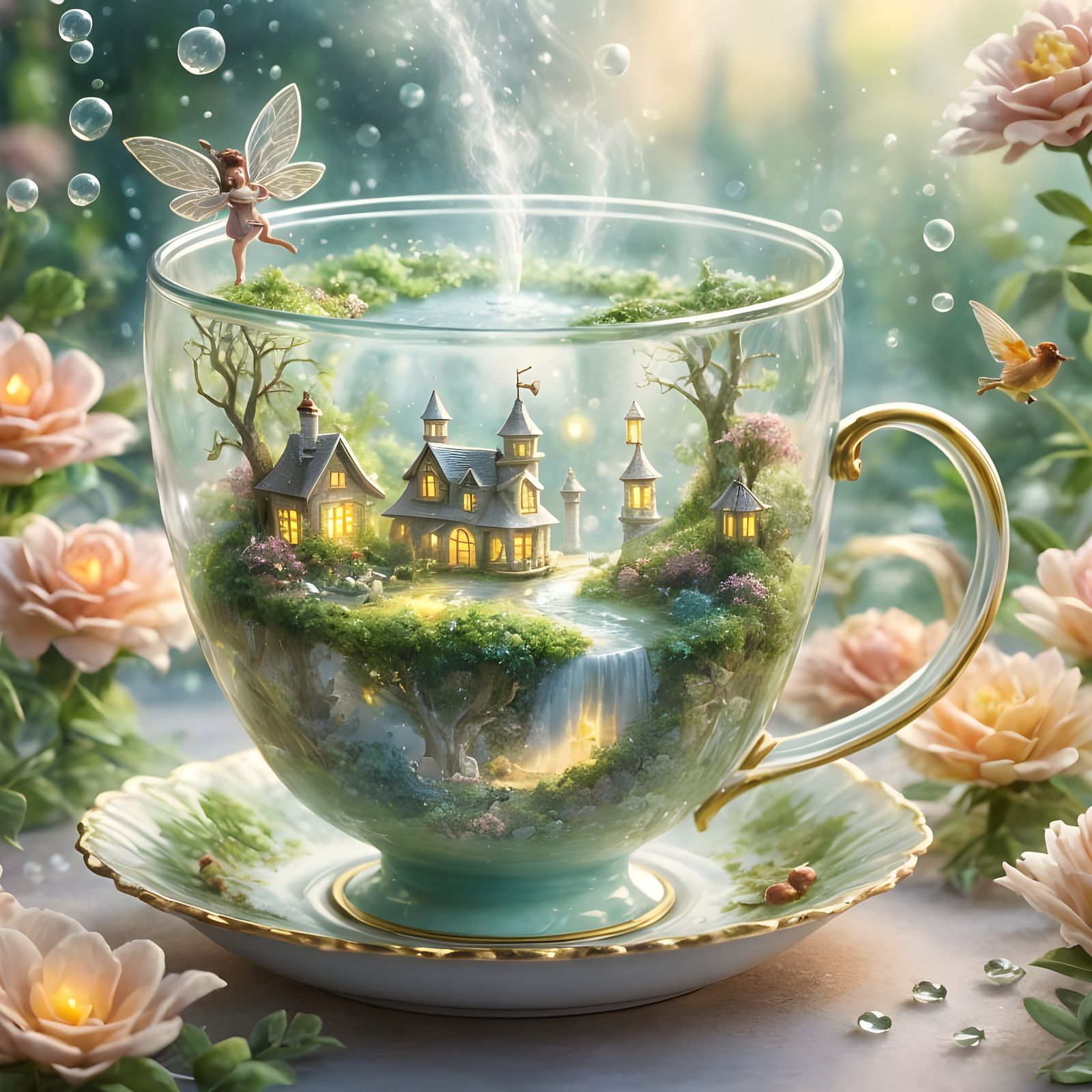 Magical Fairy Tale Scene in a Teacup