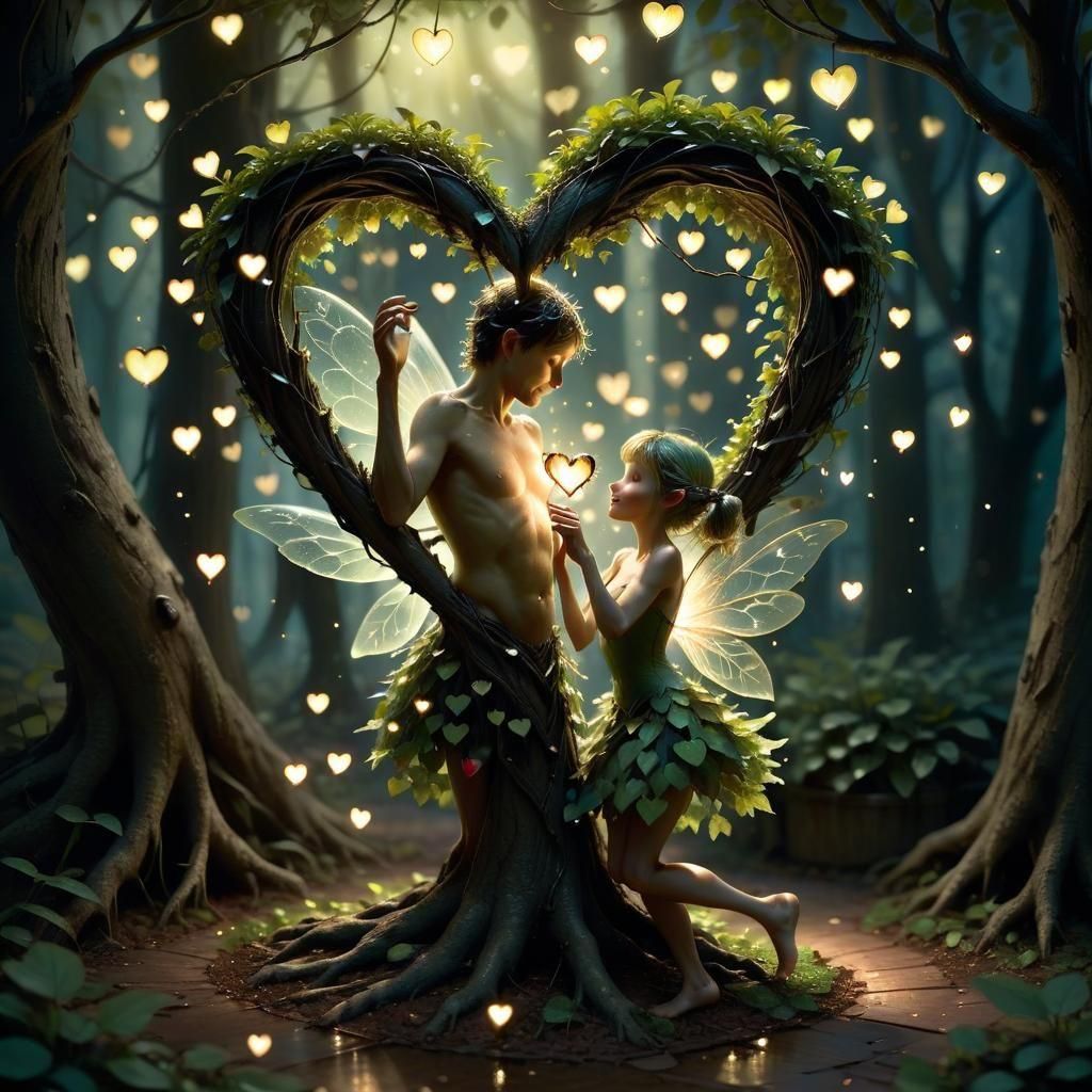Loveheart Tree with Dancing Fairies in Mann Style