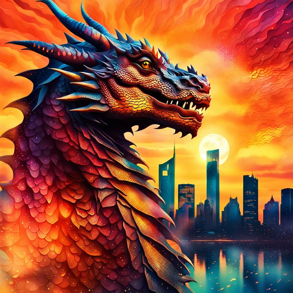 Dragon Silhouette in Surreal Digital Collage