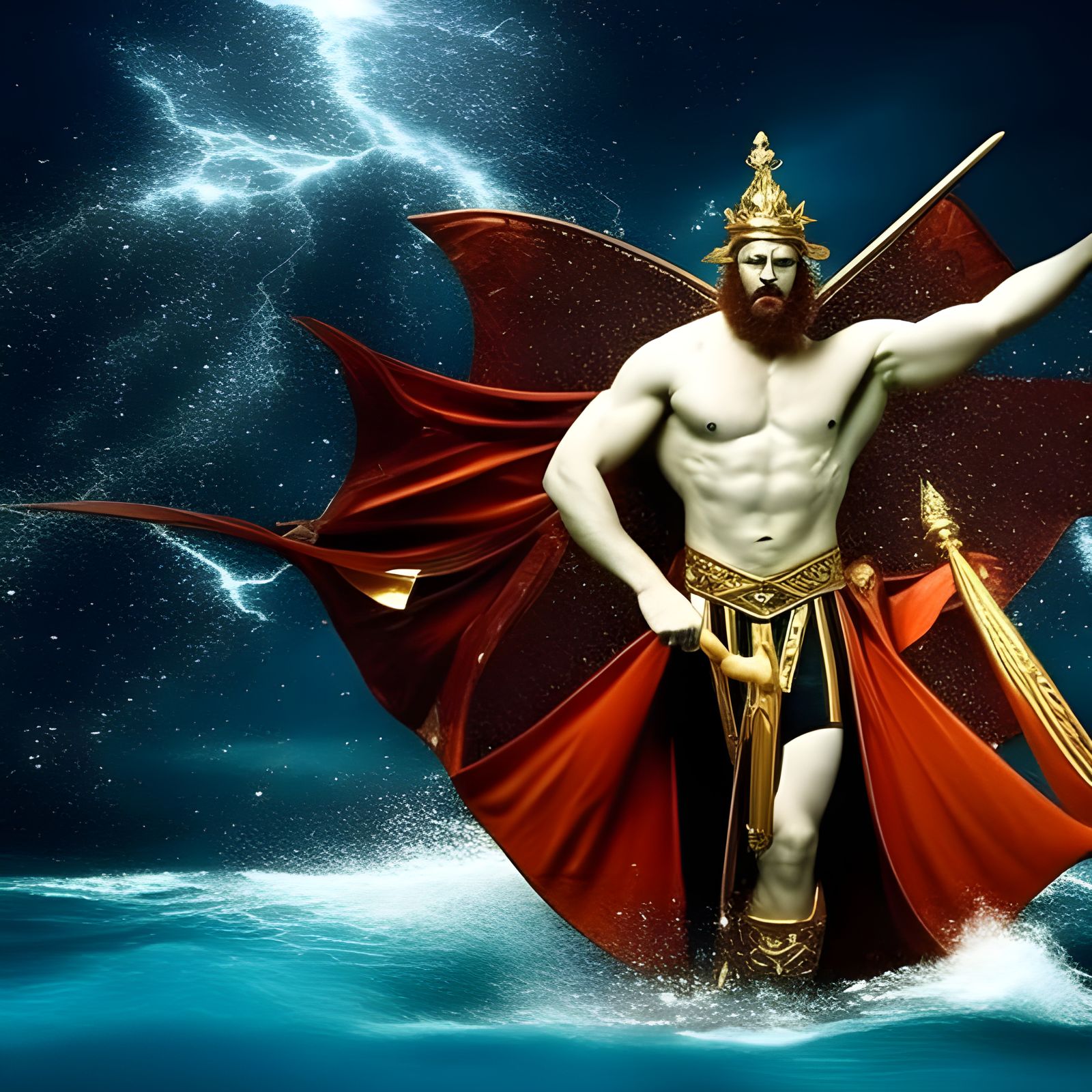Poseidon, God of the Sea, in Surrealist Style