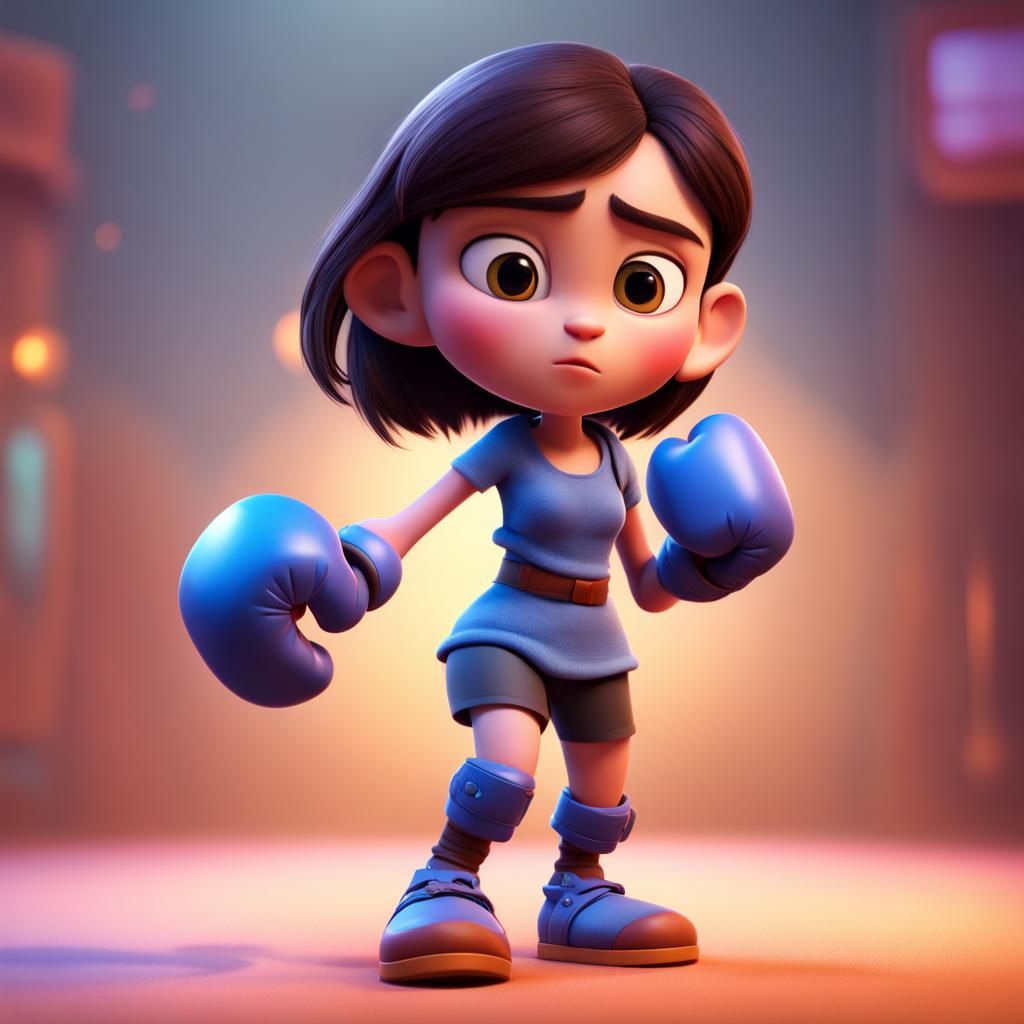 Tough Brunette Character Ready to Fight, Pixar Style