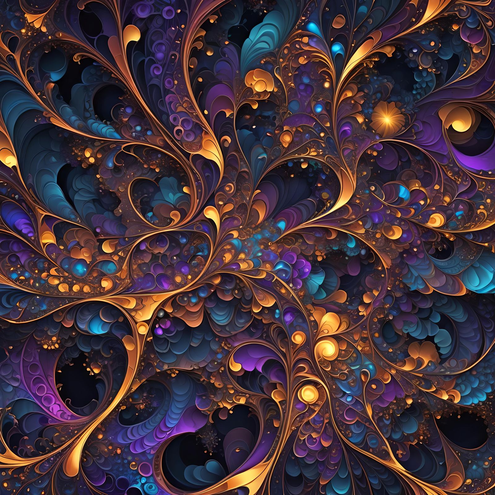 Luminous Cityscape with Abstract Fractal Elements