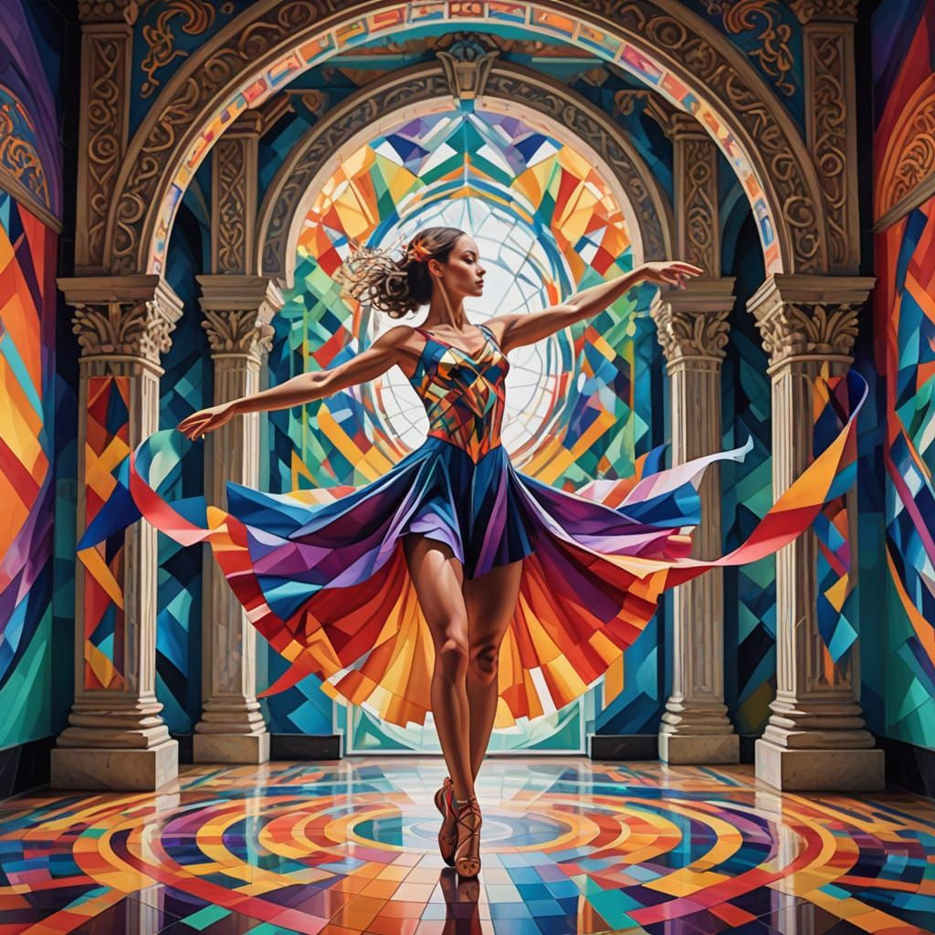 Surreal Cubist Dancer in Kaleidoscope of Colors