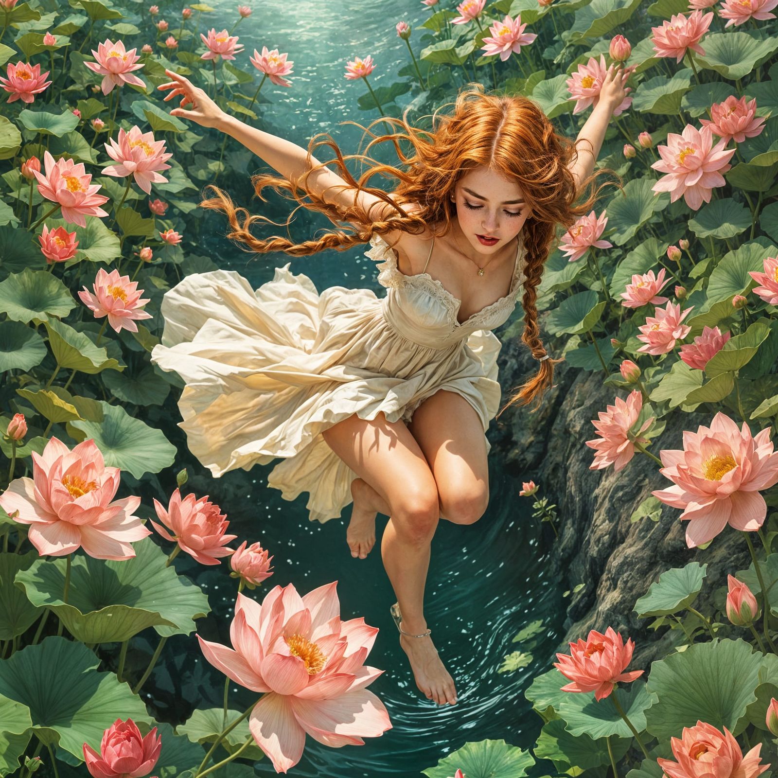 Fairy Tale Witch Surrounded by Lotus Flowers