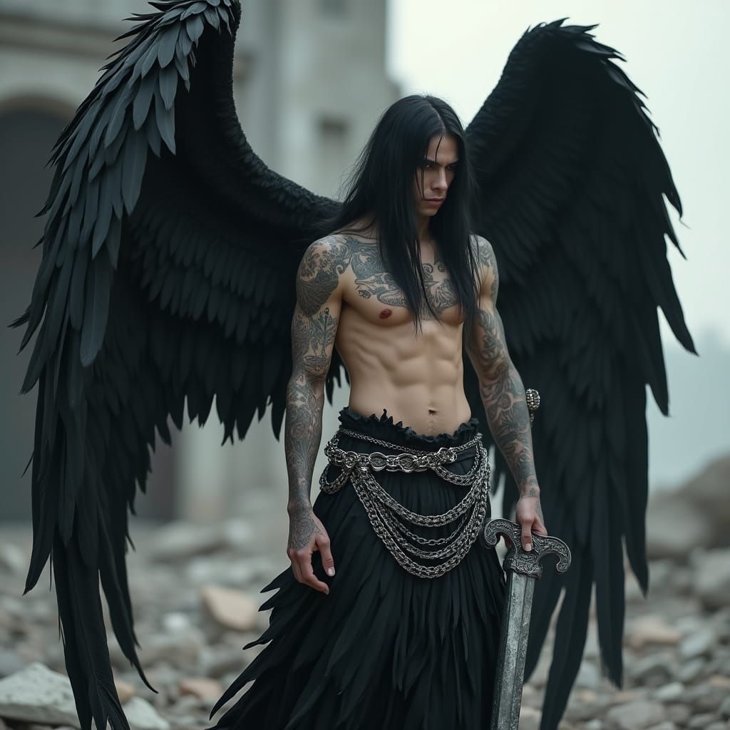 Angel Warrior in Shattered Cityscape