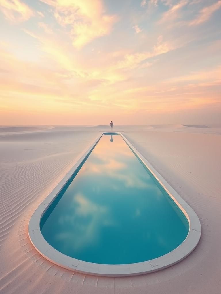 Surreal Endless Pool in Salt Desert at Sunset