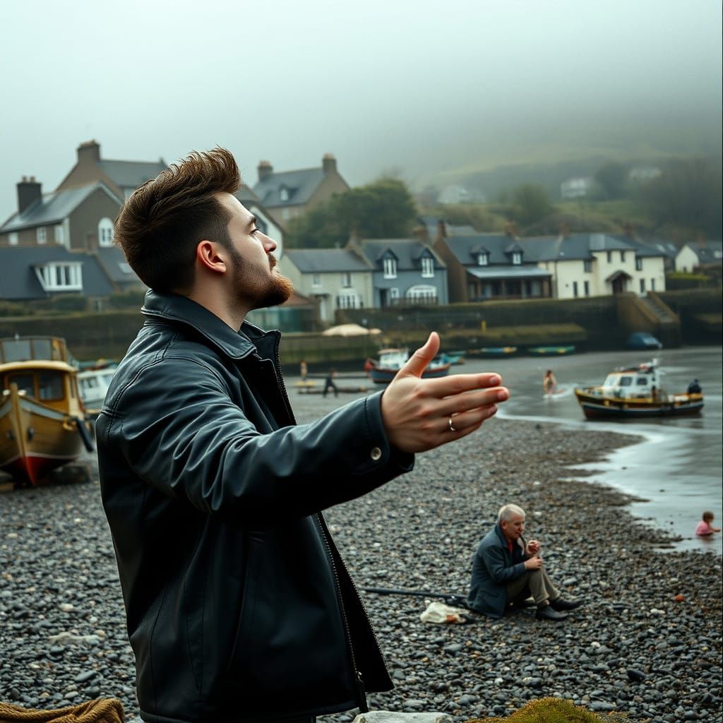 Charming Welsh Fishing Village Scene in Moody Light