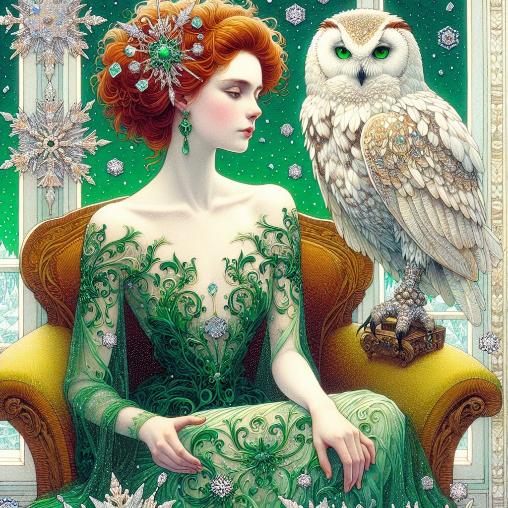 Elegant Lady in Snowy Fantasy Scene