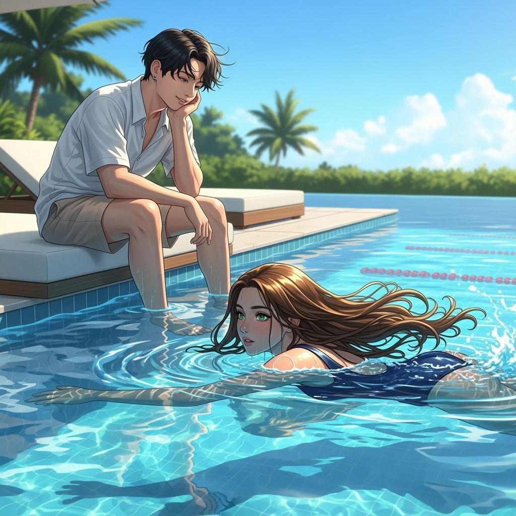 Jungkook Poolside Watching Girlfriend Swim