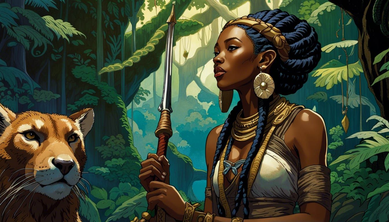 African Elf Druid Singing to Animals in Rainforest