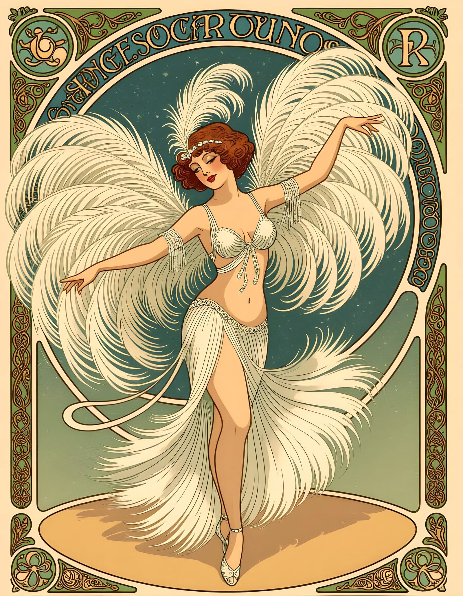 Elegant Fan Dance Performance in Vintage Style