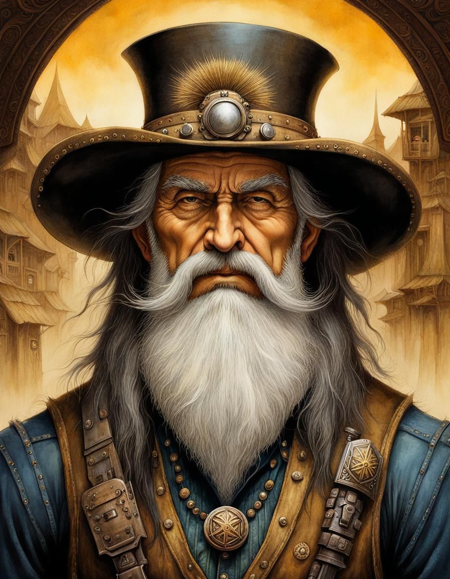 Wild West Bandit in D&D Town: Watercolor Art