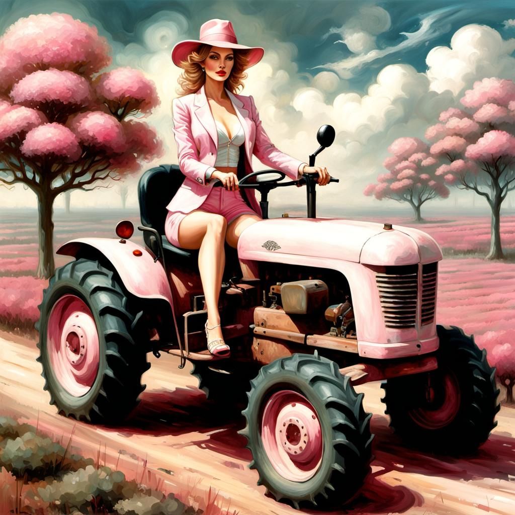 Grotesque Fantasycore: Pink Mafia Girl on Tractor