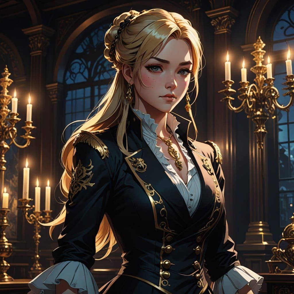 Elegant Pirate Lady in Luxurious Captain's Quarters