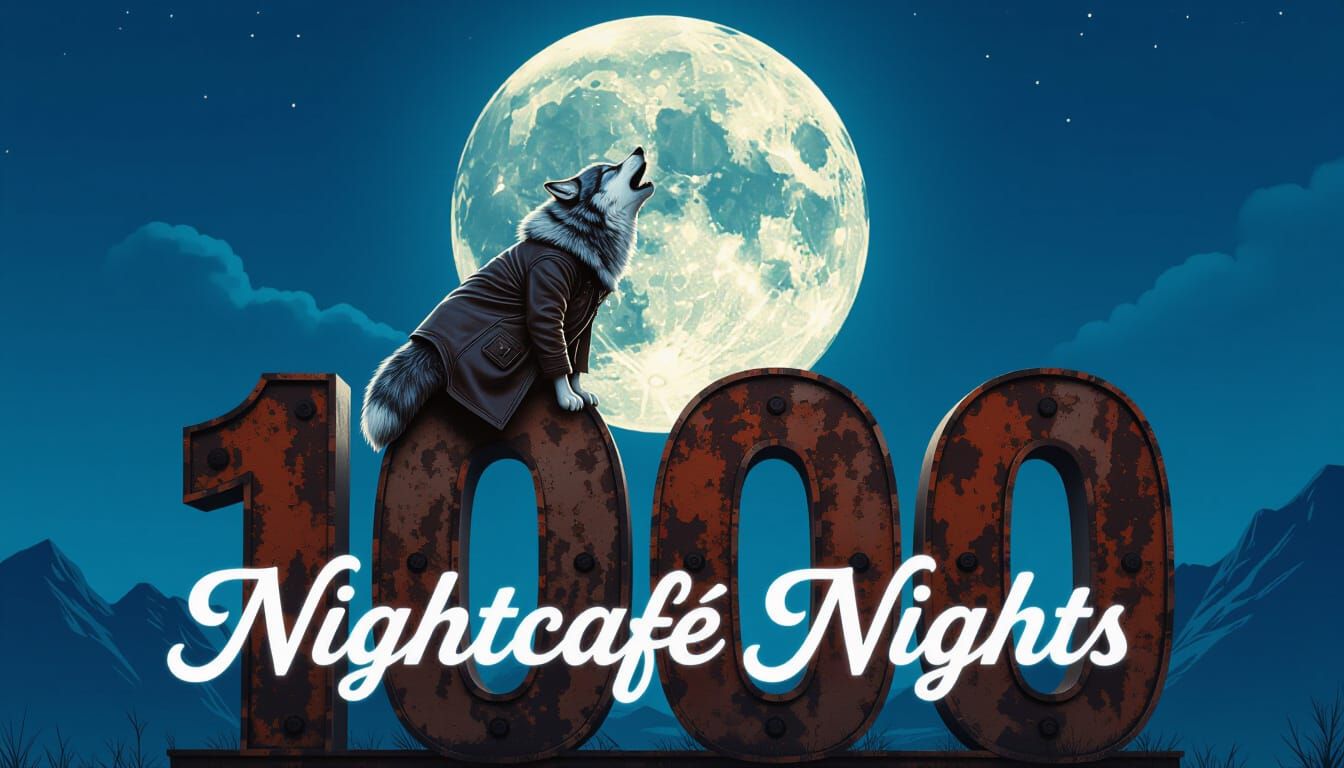 Wolf Howling at Moon on Number 1000 in Cyberpunk Style