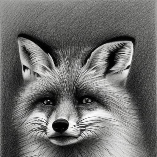 Hyperdetailed Charcoal Pencil Drawing of a Fox