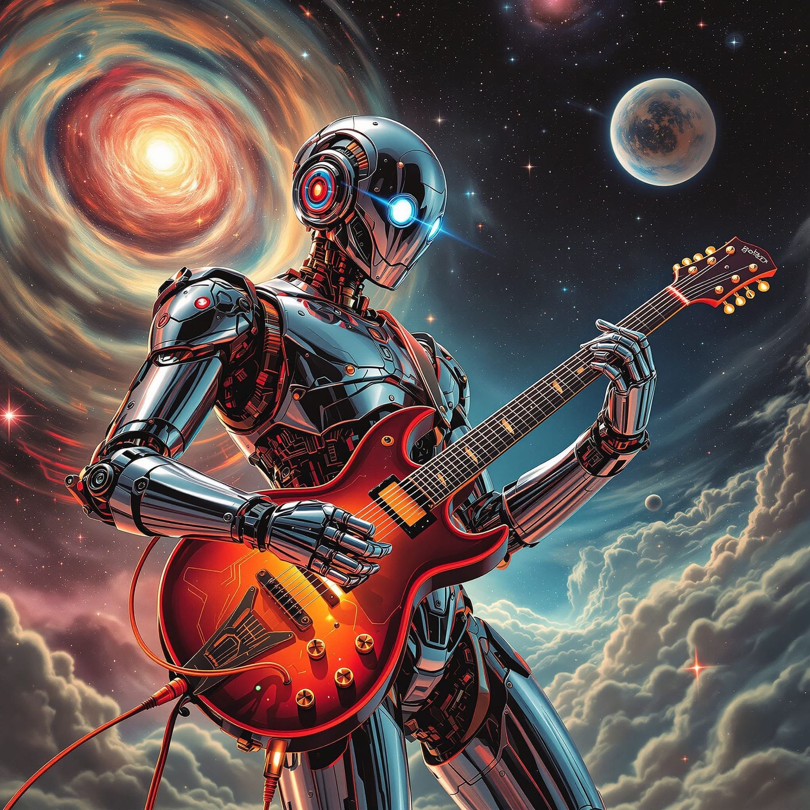 Retro-Futuristic Robot Bard in Cosmic Concert