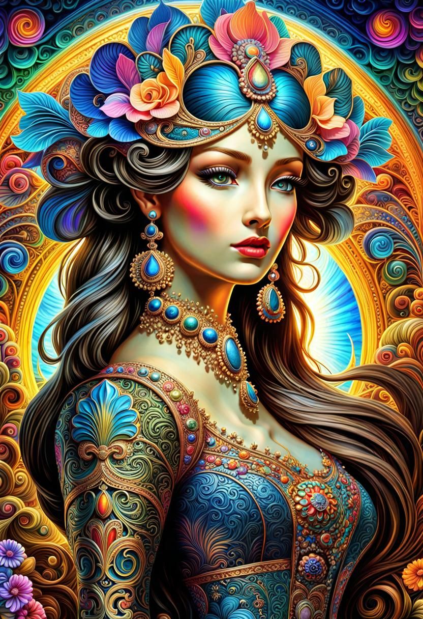 Beautiful Woman in Intricate Maximalism Style