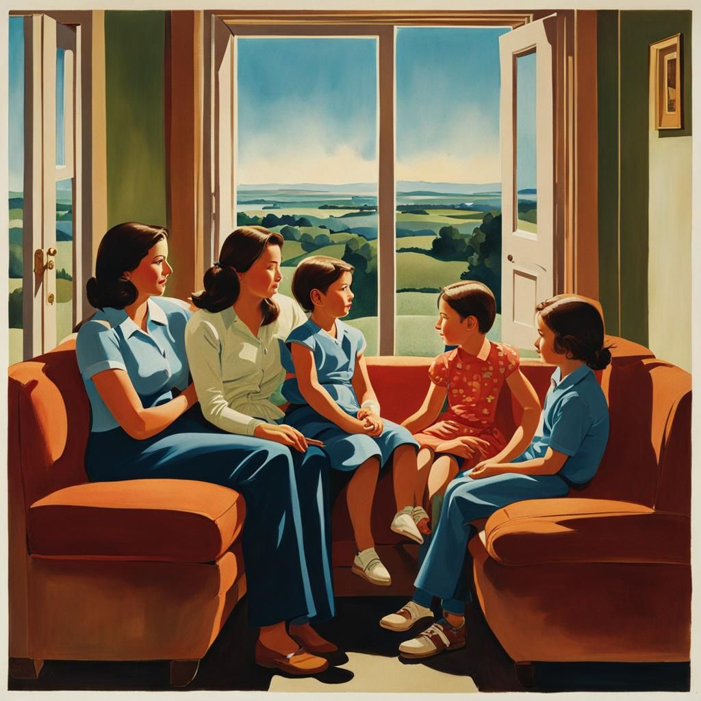 Family Portrait on Sofa Facing Balcony