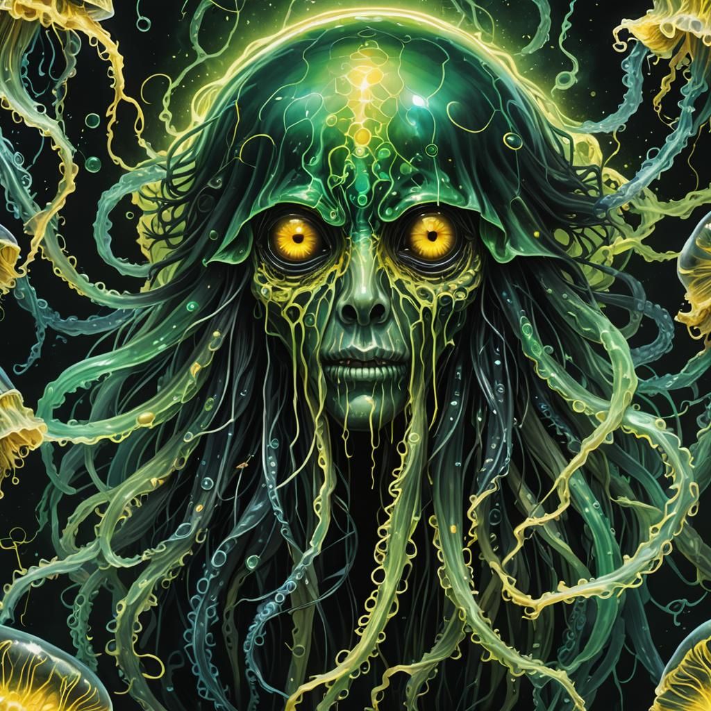Jellyfish Cultist with Bioluminescent Tendrils