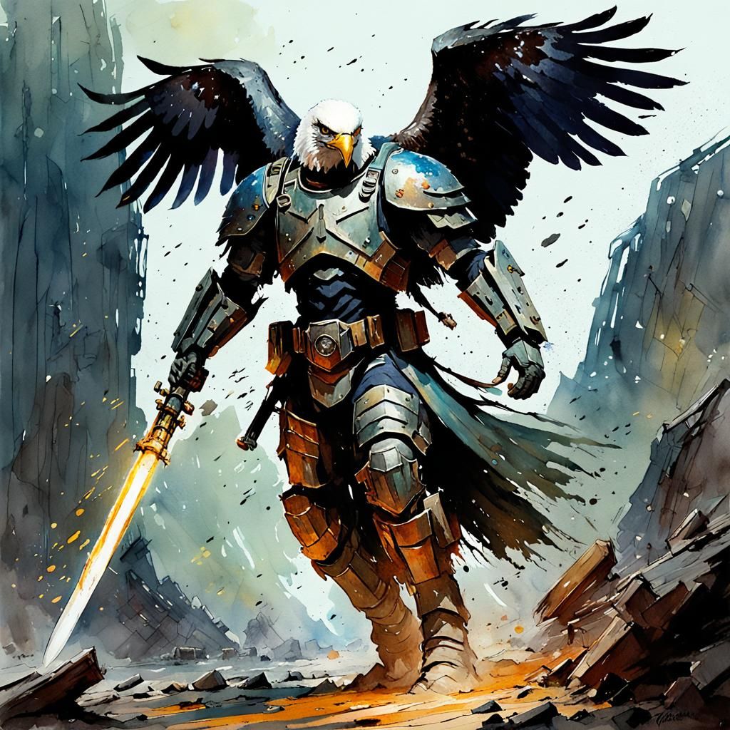 Armored Bald Eagle in Grim Dark Battle