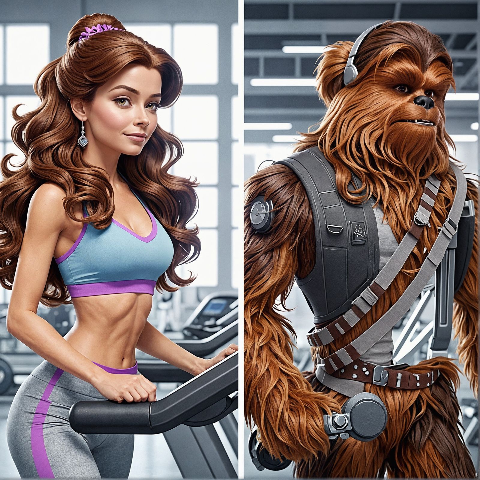 Woman and Creature Workout in Gym: Animation Style