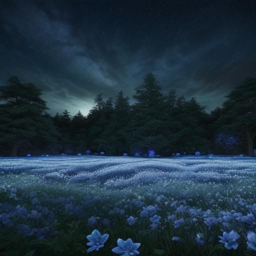 Blue and White Flower Garden at Midnight