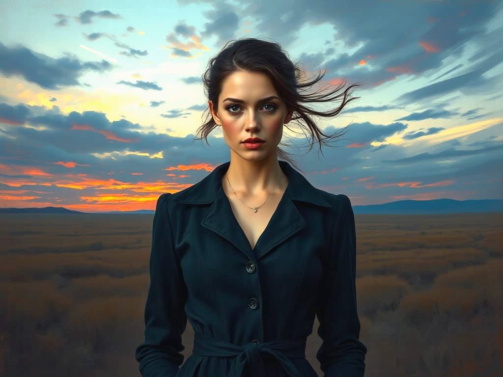 Melancholy Model on Windswept Plain