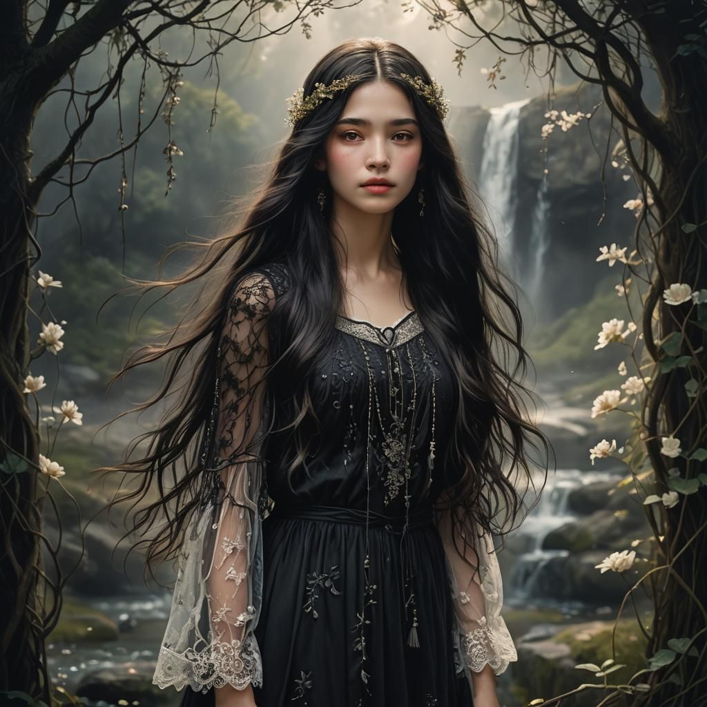 Ethereal Woman in Flowing Dress, 3D Anime Art