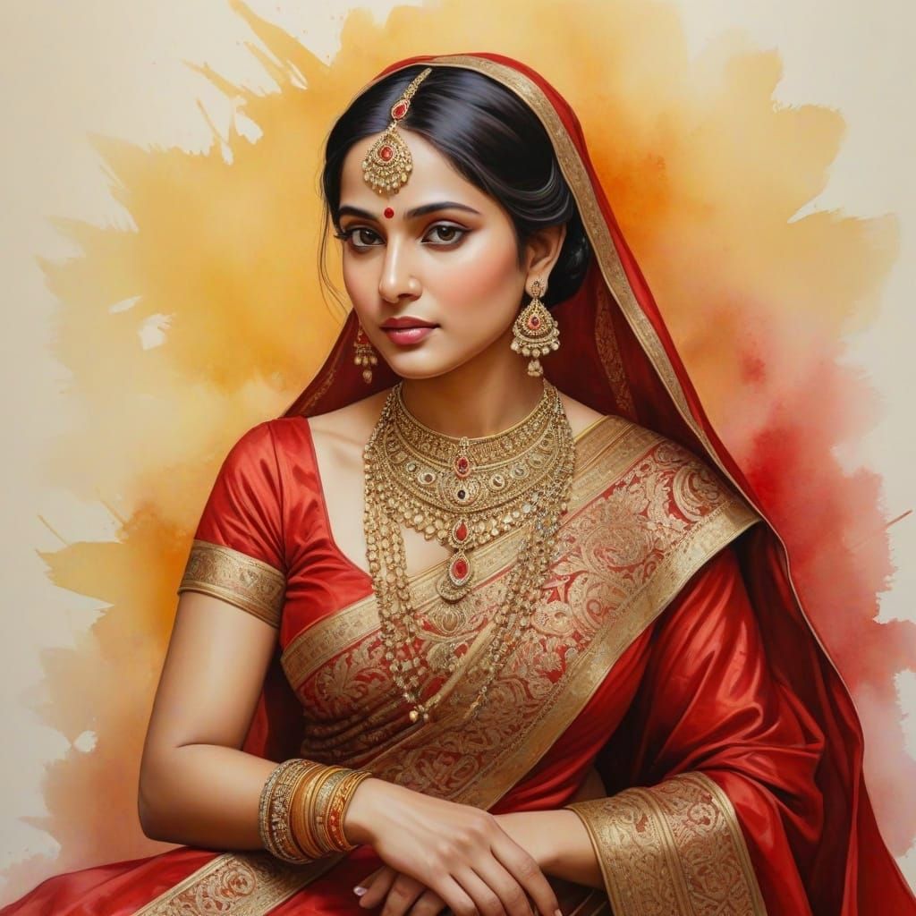 Elegant Indian Queen in Watercolor Style