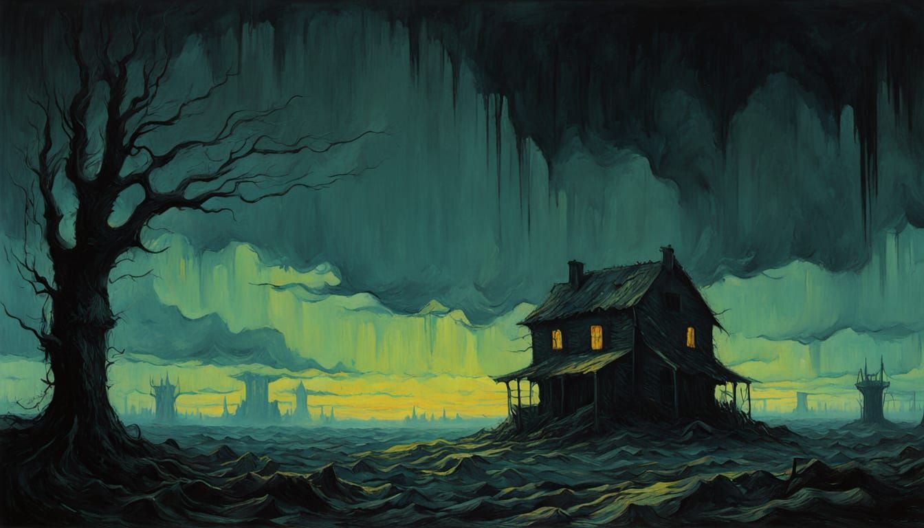 Heavy Impasto Post-Apocalyptic Landscape on a Bleak Monday M...